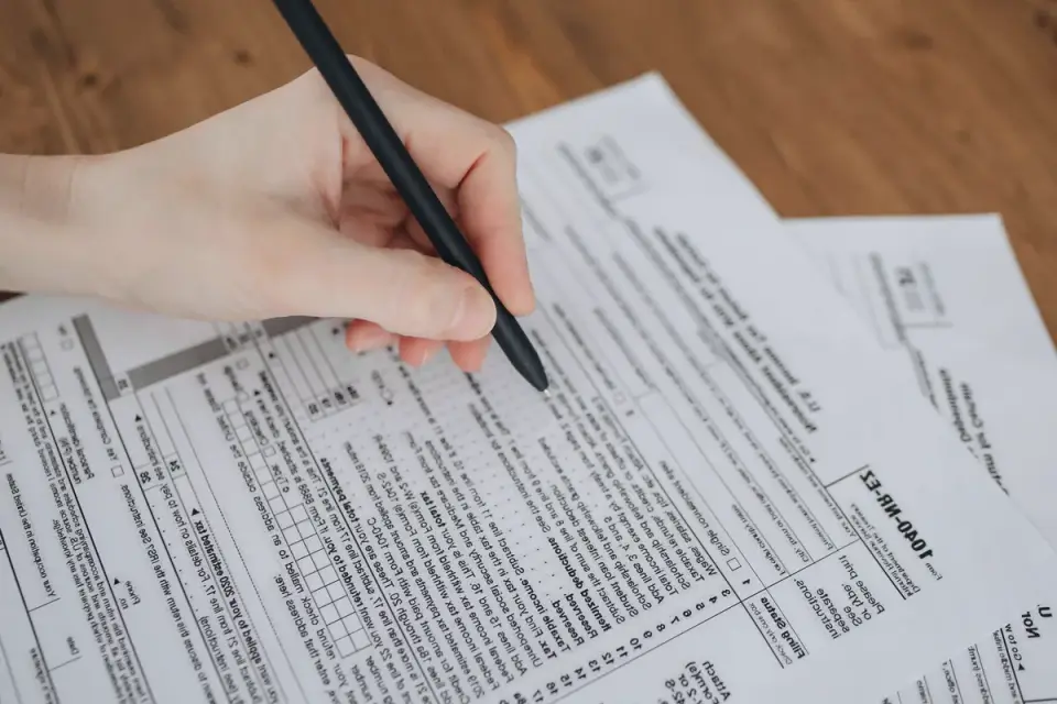 Veterinarian completing a pet health certificate at a clinic desk